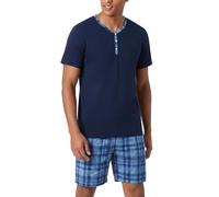 Irdcomps Pigiama Uomo Estivo Cotone Pigiami da Uomo Estivi Corto Set Due Pezzi Manica Corta Completo con Scollo a V Bottoni con Tasche Comodo Elegante Blu Polvere M