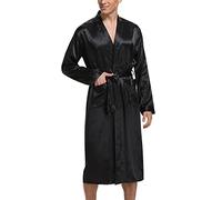 Irdcomps Vestaglia Raso Uomo Accappatoio Satin Kimono Pigiama Manica Lunga Camicia da Notte con Cintura Vestaglie da Uomo e Tasca Loungewear e Abbigliamento da Notte per Casa Hotel Spa Nero XXL