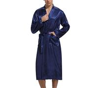 Irdcomps Vestaglia Uomo Raso Accappatoio Vestaglie da Uomo Satin Kimono Manica Lunga con Cintura e Tasca Loungewear e Abbigliamento da Notte per Casa Hotel Spa Blu XL