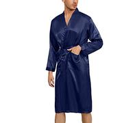 Irdcomps Vestaglia Uomo Raso Accappatoio Vestaglie da Uomo Satin Kimono Pigiama Manica Lunga Camicia da Notte con Cintura e Tasca Loungewear e Abbigliamento da Notte per Casa Hotel Spa Blu M