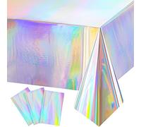 Irenare Iridescence - Tovaglia in plastica olografica, per ragazze, feste, matrimoni, discoteche, compleanni, vacanze, decorazioni per feste a sirena, 137 x 274 cm (colore laser, 3 pezzi)