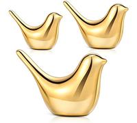Irenare Set di 3 statuette decorative a forma di uccello, in ceramica, piccole e moderne, per la casa, per mensole, scrivanie, soggiorno, camera da letto, armadi, ufficio, 3 misure (oro)