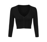 Irevial Cardigan in Maglia Donna Bolero Elegante Chiusura a Bottoni Top Corta Casual Scollo a V Primavera Autunno Nero XXL