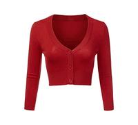Irevial Cardigan Lavorato a Maglia Donna Corto Coprispalle Chiusura Bolero a Bottoni Casual Rosso XXL