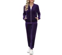 Irevial Completo Sportivo Donna Velluto Tuta Ginnastica Due Pezzi Pigiama Casual Giacca Cerniera e Pantaloni Casa Jogging Viola XL