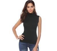 Irevial Lupetto Canotta Donna Maglietta da Senza Maniche,Basic con Collo Alto Sottogiacca,Dolcevita Smanicato Donna in Tinta Unita Top Slim Fit Nero XXL