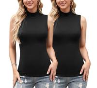 Irevial Maglia Lupetto Donna Senza Maniche 2 pacchi Smanicato in Cotone Elasticizzato Dolcevita Maglione Smanicato Donna Canottiera Donna Adatto per Primavera, Autunno e Inverno
