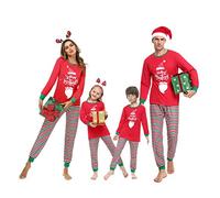 Irevial Pijamas De Navidad Familia Conjunto, Navideños Invierno Manga Larga 2 Piezas, Set Pigiama Donna, Rosso-bambini, L