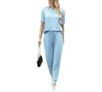 Irevial Tuta Donna Estiva,Sportivo Donna Completo,Completi Sportivi Donna Due Pezzi, Sportiva Estiva Casual, Elegante Tute da Donna Ginnastica per Jogging, Training,Casa Blu cielo L