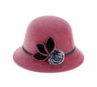 IRFHDCX Bombetta Donna Cappello da donna vintage elegante con pompon a forma di fiore, in feltro, tinta unita, tesa larga, for autunno e inverno, berretto jazz femminile(Pink)