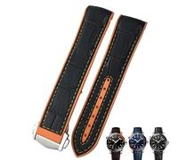 IRFKR Cinturini per orologi in pelle di vacchetta da 20mm 22mm per Omega Seamaster 300 Speedmaster DE VILLE cinturino per orologio da uomo con fibbia a punto(Black orange orange,20mm)