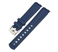 IRFKR Cinturino in gomma fluorosa con estremità curva 19mm 20mm 21mm adatto per Omega Speedmaster Moon Watch per Seamaster 300 AT150 braccialetto morbido(Blue Silver Buckle)