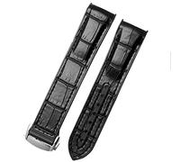 IRFKR End curvo in pelle vera in pelle silicone di orologio per o-mega S-Eamaster 007 Bracciale per cinturino impermeabile al polso con fibbia pieghevole blu(Black silver,20mm)