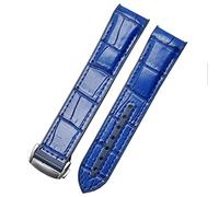 IRFKR End curvo in pelle vera in pelle silicone di orologio per o-mega S-Eamaster 007 Bracciale per cinturino impermeabile al polso con fibbia pieghevole blu(Blue silver,20mm)