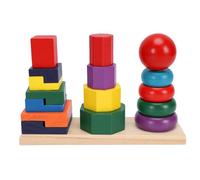 Irfora Giocattolo Impilabile Ad Anelli in Legno Colorato per Giochi Educativi per Bambini, Set di 16 Blocchi Geometrici la Crescita delle abilità Motorie