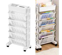 Irfora Scaffale per Libri con Rotelle di Stoccaggio Multistrato in Metallo, Pratico Organizer Girevole Rimovibile, Libreria Mobile in Plastica Rimovibile con Grande capacità per Studio, (6 strati)