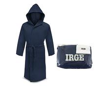Irge Accappatoio Microfibra Cappuccio e Borsetta Unisex (Blu, XL)