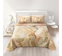 Irge Copriletto in cotone granfoulard estivo stampa digitale matrimoniale 245x280 (noa beige)