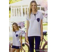 IRGE Pigiama Donna Tris, TD61 Cotone 100%, Manica Corta con Pantalone Lungo