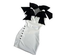 IRGVJIFR Abito da Madre della Sposa Abito formale in tessuto elasticizzato che aderisce perfettamente alla figura, con bottoni e fiocchi Per il matrimonio(Black,24W)