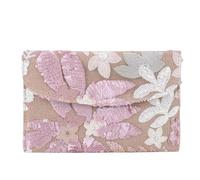 IRGVJIFR Borsa da Sera con Fiore Borsa a busta di paglia con ricamo e motivo floreale, borse da sera fatte a mano paillettes brillantini, borsa donna for feste matrimonio(Pink)