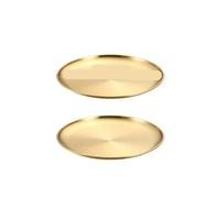 IRGVJIFR Piatti da Portata in Metallo 2 pezzi di dischi da pranzo in acciaio inossidabile, rotondi, for sputare ossa, vassoi bassi, stoviglie for frutta e carne in oro argento(2Pcs 17cm Gold)
