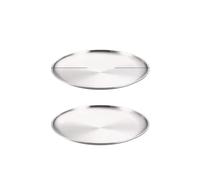 IRGVJIFR Piatti da Portata in Metallo 2 pezzi di dischi da pranzo in acciaio inossidabile, rotondi, for sputare ossa, vassoi bassi, stoviglie for frutta e carne in oro argento(2Pcs 14cm Silver)