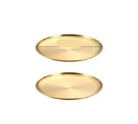 IRGVJIFR Piatti da Portata in Metallo 2 pezzi di dischi da pranzo in acciaio inossidabile, rotondi, for sputare ossa, vassoi bassi, stoviglie for frutta e carne in oro argento(2Pcs 14cm Gold)