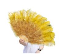 IRGVJIFR Ventaglio di Piume da Danza 1/2 pz Ventaglio di Piume Naturali 100/130 cm Pieghevole a Mano Decora la Festa Halloween Danza del Ventre per Il palcoscenico(Yellow,Small Fan 2pc)