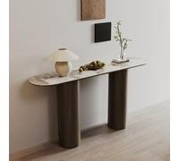 IRHIGBGX Console da Ingresso Sottile, Tavolo Moderno con Piano in Pietra Sinterizzata e Legno Noce, Consolle Allungata per Corridoio Soggiorno, Design Farmhouse