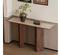 IRHIGBGX Consolle da Ingresso Moderna in Pietra Sinterizzata Effetto Travertino, Tavolo Divano Stretto e Lungo, Mobile Slim in Legno Massiccio, Design Wabi-sabi