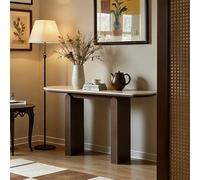 IRHIGBGX Consolle Ingresso Stretta in Pietra Sinterizzata Travertino, Tavolo da Divano in Stile Rustico con Base in Rovere, Mobile Sottile for Corridoio e Soggiorno