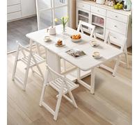 IRHIGBGX Folding Dining Table Set, Extendable Drop Leaf Solid Wood Table with Foldable Chairs, Drawers & Wheels, Space-Saving Design for Kitchen Dining Living Room Small Spaces(White,140CM/55IN)