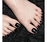 Irikdescia 24 unghie per dita dei piedi da spinta, unghie quadrate con design, unghie finte, con colla gelatina, per incollare le unghie dei piedi per nail art fai da te (nero)