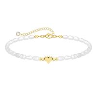 Irikdescia Bracciale Donna, Bracciali con Perle Dorate e Ciondolo Cuore, laccata Oro 14K, Gioiello Elegante per Tutti i Giorni come Regalo Creativo per Don