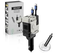 IRILEKI Retrattile Caricatore Auto, Caricabatterie Auto USB C 4 in 1 Ricarica Rapida, USB Accendisigari Auto Adattatore Compatibile con iPhone/Galaxy/Pixel/Tablet, con Martello di Sicurezzar Auto