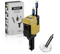 IRILEKI Retrattile Caricatore Auto, Caricabatterie Auto USB C Ricarica Rapida 4 in 1, USB Accendisigari Auto Adattatore, Compatibile con iPhone 16/15/14/Galaxy/Pixel, con Martello di Sicurezzar Auto