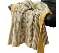 IRIRI Acrylic Throw Blanket (120×180cm) Yellow-Gray Stripe, Hypoallergenic Soft Plush, Lightweight for Sofa Bed Outdoor, Machine Washable