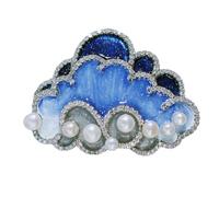 IRIRI Cloud Brooch for Women, Hand-Painted Blue Cloud Pin with Natural Pearls & Embedded Rhinestones, Fashion Jewelry for Coat/Dress