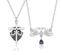 IRIRI Collana con coppia di cavalieri e principesse in argento sterling 925 Set di ciondoli con spada medievale, scudo e corona Regalo romantico di San Valentino for gli innamorati(Female and Male)