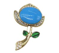 IRIRI Spilla a fiore vintage for donna, gioielli floreali vittoriani con grande cabochon in resina e foglie smaltate, corpetto for feste di gala(Blu)