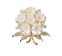 IRIRI Spilla con bouquet di fiori - Tonalità oro rame con perla di conchiglia e zirconi - Spilla da donna for sciarpa elegante