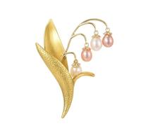 IRIRI Spilla floreale con perla d'acqua dolce e giglio della valle, adatta for abiti da sera, cappotti e sciarpe da donna