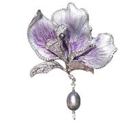 IRIRI Squisita spilla con fiori di gelsomino realizzata a mano con perle d'acqua dolce naturali e cristalli di zirconi - Gioielli in rame smaltato for occasioni speciali(Grey pearl)