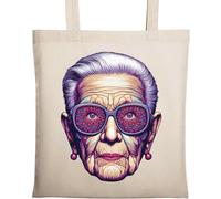 Iris Apfel Fashion Logo Borsa Tote Cotone Ecologico Naturale Beige
