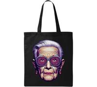 Iris Apfel Fashion Logo Borsa Tote in Cotone Ecologico Naturale Nero, Nero , Taglia unica