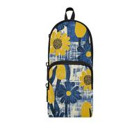 Iris - Astuccio in nylon con 3 scomparti, per adolescenti, con cerniera, per cancelleria, ufficio, colore: giallo senape e blu denim