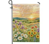 Iris - Bandiera da giardino, con crisantemo e papaveri primaverili gialli su entrambi i lati, per esterni, patio, prato, portico anteriore, balcone, 30,5 x 45,7 cm