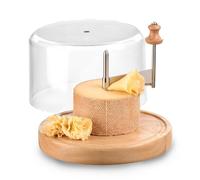 IRIS BARCELONA Tagliaformaggio orizzontale con tavola rotonda in legno e coperchio trasparente, asse centrale girevole con lama per tagliare trucioli e fiori di formaggio Ø22 cm