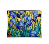 Iris - Borsa per il trucco floreale, con fiori blu, borsa da viaggio per cosmetici da donna, piccola borsa portatile in tela con cerniera, regalo per festival di primavera, borsa da toilette organizer